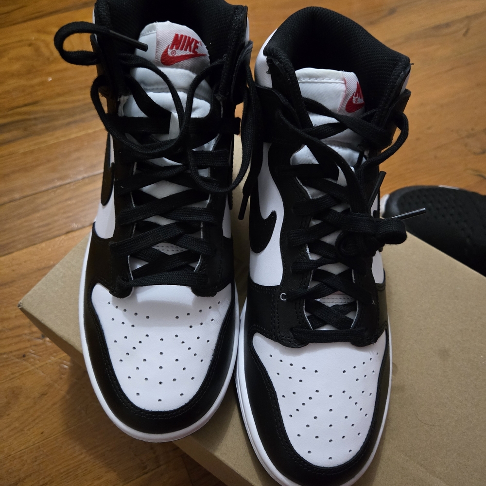 Nike Black and White High-Tops with Red Logo